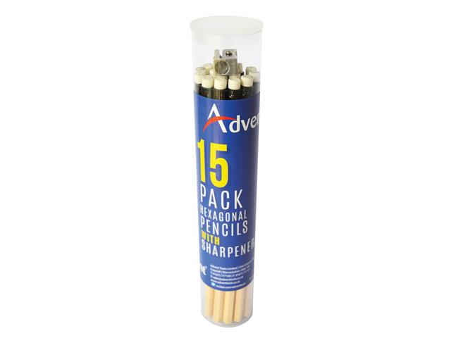 Advent Hexagonal HB Pencils & Sharpener (Tub 15)