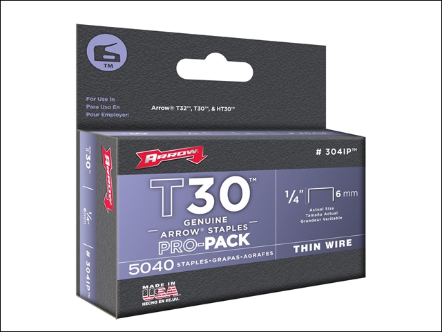 Arrow T30 Staples 304IP 6mm (1/4in) Box 5040