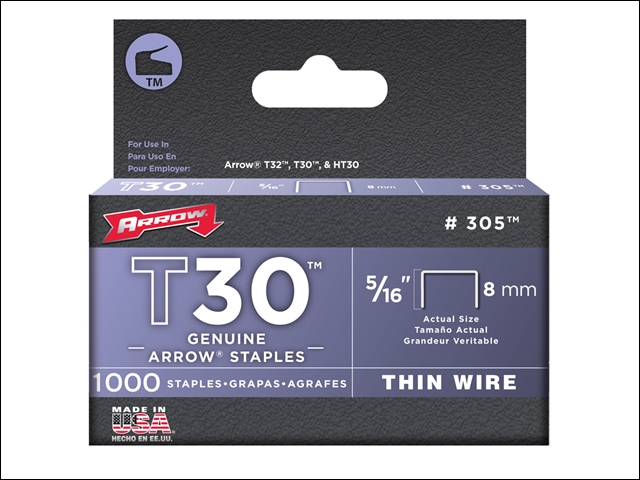 Arrow T30 Staples 305IP 8mm (5/16in) Box 5000