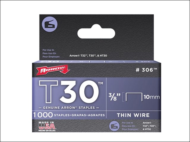 Arrow T30 Staples 306IP 10mm (3/8in) Box 5000