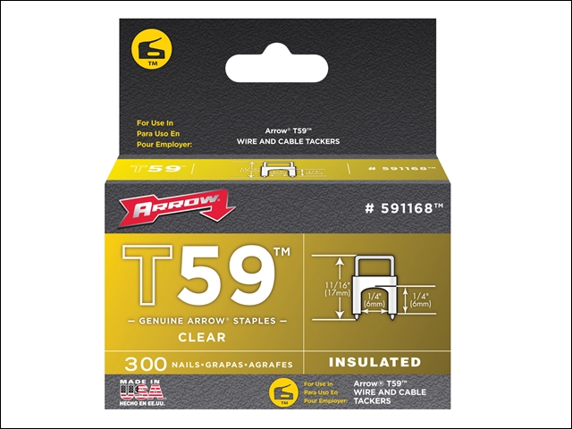 Arrow T59 Insulated Staples Clear 6 x 6mm Box 300