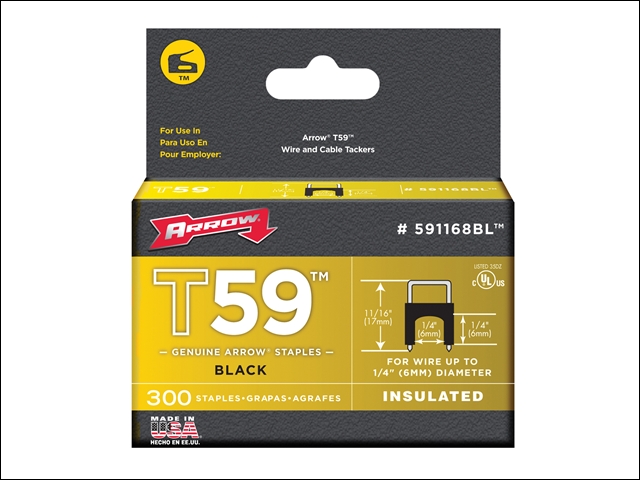 Arrow T59 Insulated Staples Black 6 x 6mm Box 300