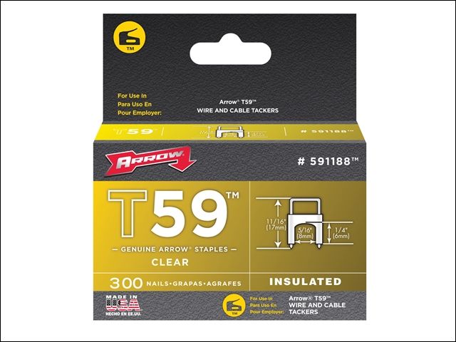 Arrow T59 Insulated Staples Clear 6 x 8mm Box 300