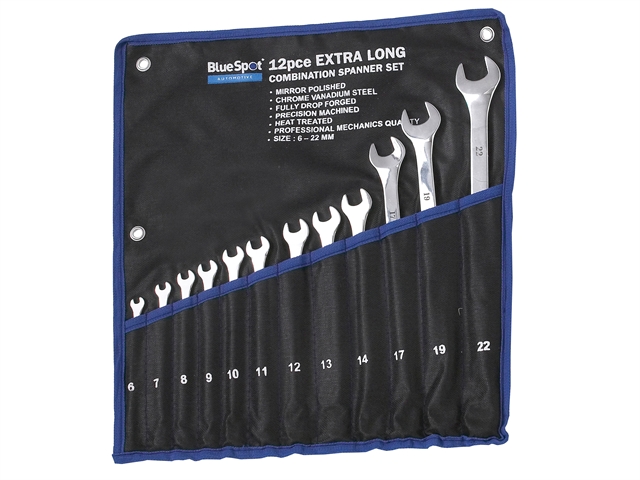 BlueSpot Tools Extra Long Combination Spanner Set of 12 Metric 6 to 22mm