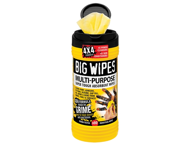 Big Wipes Black Top 4x4 Multi-Purpose Hand Cleaners Tub of 80