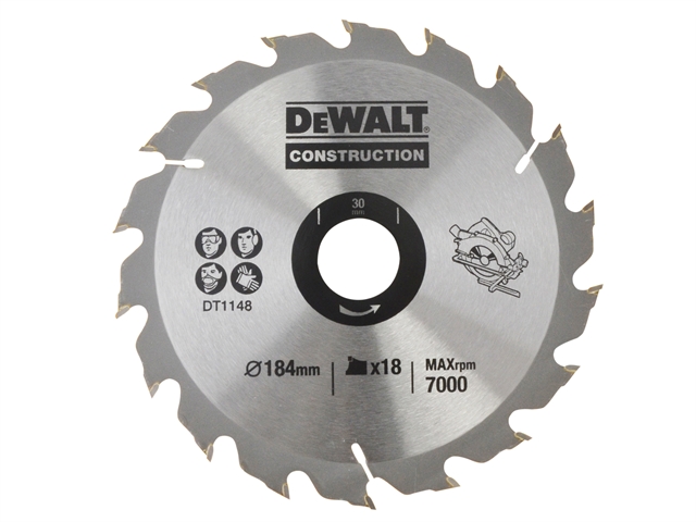 DEWALT DT1148 Construction Circular Saw Blade 184 x 30mm x 18 Tooth Series 30