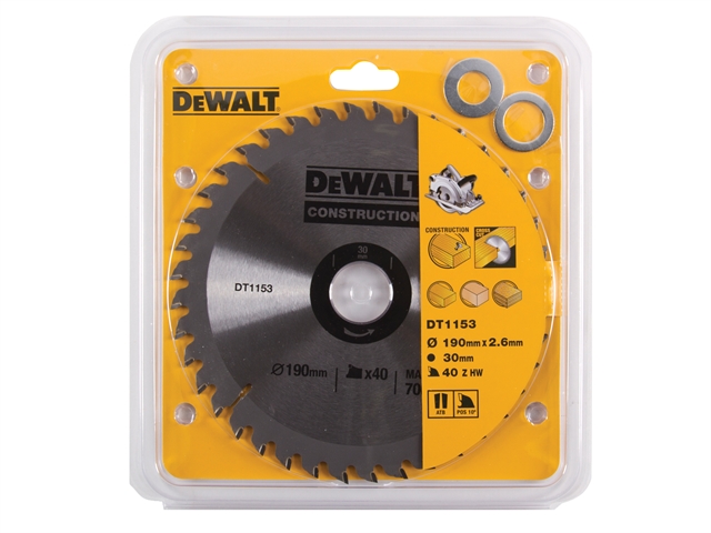 DEWALT Series 30 Construction Circular Saw Blade 190 x 30mm x 40 Tooth