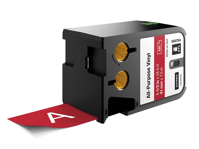 Dymo All-Purprose Vinyl Label White On Red 41mm