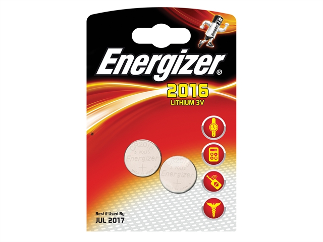 Energizer CR2016 Coin Lithium Battery Pack of 2