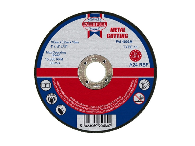 Faithfull Cut Off Disc for Metal 100 x 3.2 x 16mm