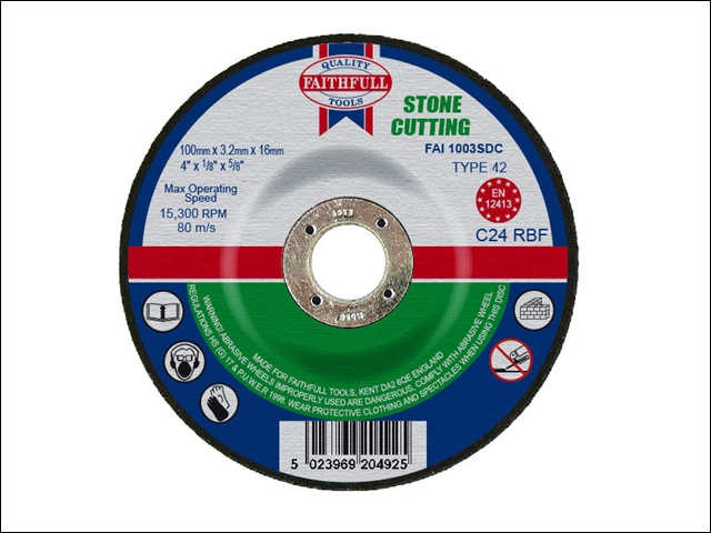 Faithfull Cut Off Disc for Stone Depressed Centre 100 x 3.2 x 16mm