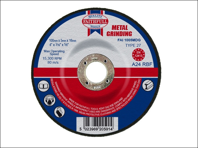 Faithfull Grinding Disc for Metal Depressed Centre 100 x 5 x 16mm