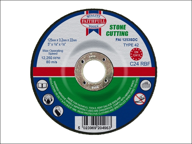 Faithfull Cut Off Disc for Stone Depressed Centre 125 x 3.2 x 22mm