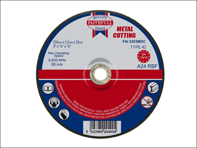 Faithfull Cut Off Disc for Metal Depressed Centre 230 x 3.2 x 22mm