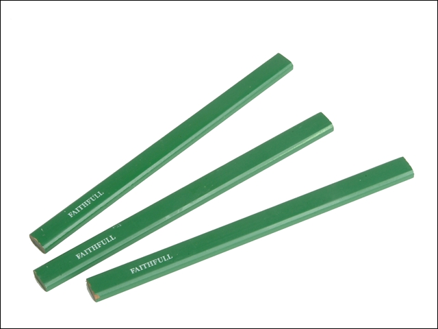 Faithfull Carpenters Pencils - Green / Hard (Pack of 3)