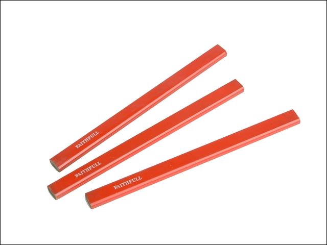 Faithfull Carpenters Pencils - Red / Medium (Pack of 3)