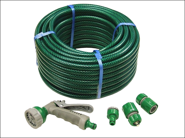 Faithfull PVC Reinforced Hose 30 Metre Fittings & Spray Gun