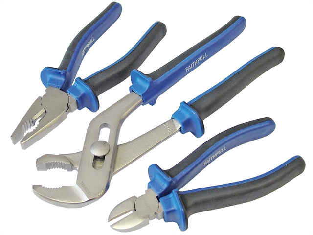 Faithfull Chrome Vanadium Soft Grip Pliers Set of 3