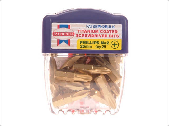 Faithfull Phillips No.2 Titanium Screwdriver Bits x 25mm (Pack of 25)