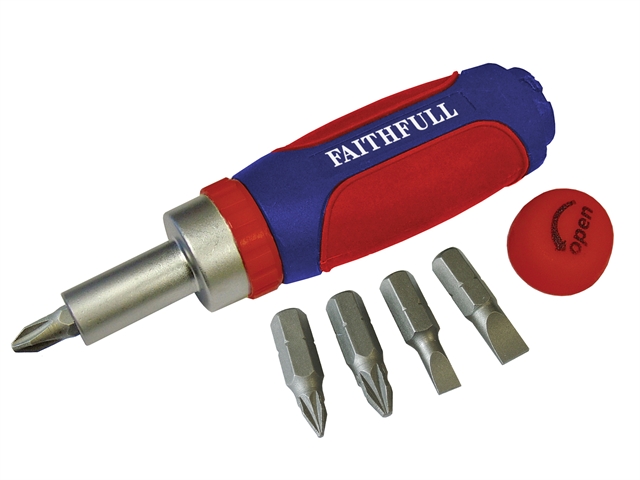 Faithfull Soft Grip Screwdriver Stubby Ratchet Action