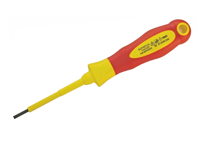 Faithfull VDE Screwdriver Soft Grip Parallel Slotted Tip 3.5 x 100mm