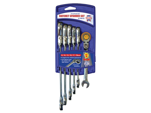 Faithfull Ratchet Combination Spanner Flex Head Set of 6