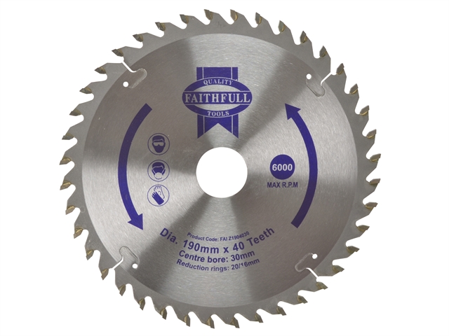 Faithfull Circular Saw Blade 190 x 16/20/30mm x 40T Fine Cross Cut