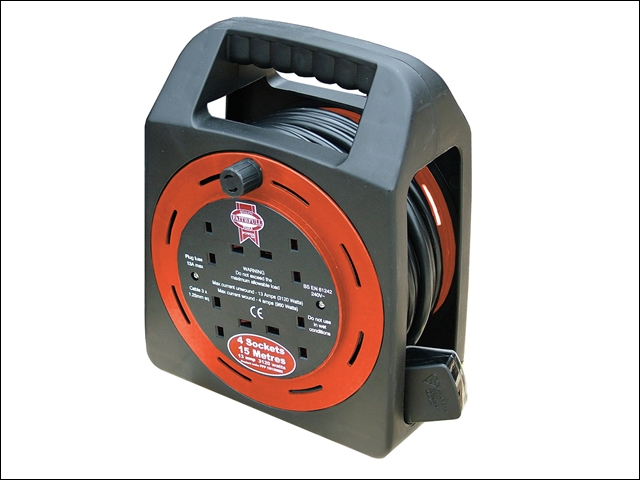 Faithfull Power Plus Easy Reel Cable Reel 15 Metre 13 Amp With 4 Socket 240 Volt 240V