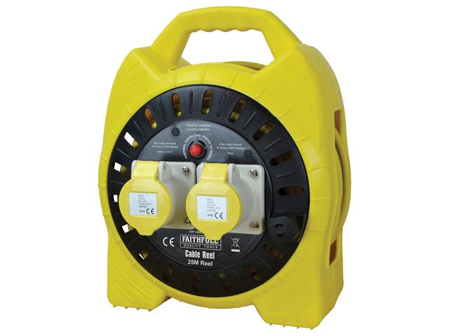 Faithfull Power Plus Enclosed Cable Reel 25m 16 amp 1.5mm Cable 110V