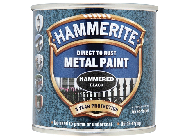 Hammerite Direct to Rust Hammered Finish Metal Paint Black 250ml