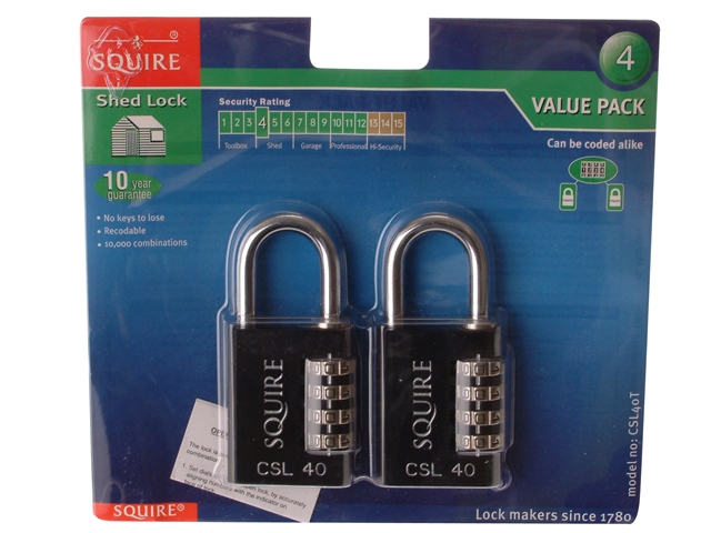 Henry Squire Recodeable Black Combination Padlock 40mm (Pack of 2)