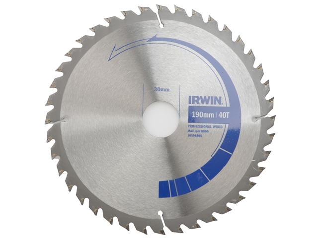 IRWIN Circular Saw Blade 190 x 30mm x 40T Professional Cross & Rip Cut