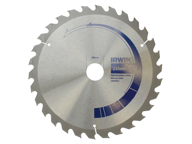 IRWIN Circular Saw Blade 235 x 30mm x 30T Professional Cross & Rip Cut