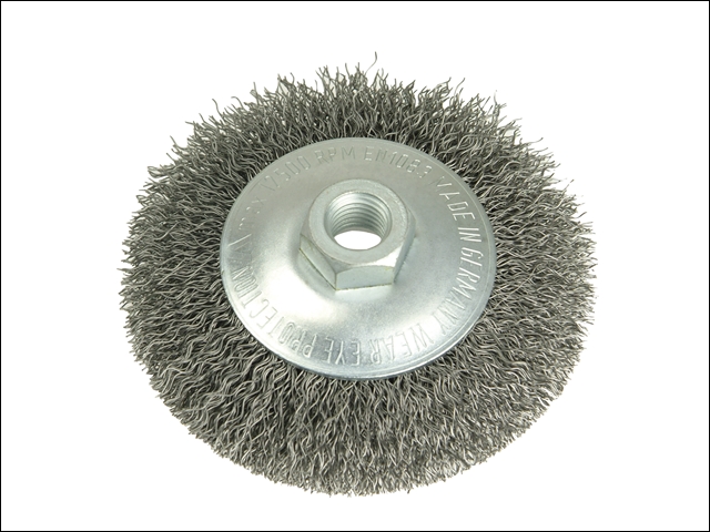 Lessmann Conical Knot Brush 100mm M14 x 0.35 Steel Wire