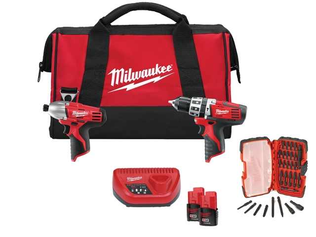 Milwaukee M12 RED Twin Pack With 30-Piece Bit Set 12 Volt 2 x 2.0Ah Li-Ion 12V
