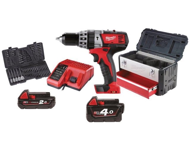 Milwaukee C18PD Combi Drill & 100 Piece Box 18 Volt 1 x 4.0Ah & 1 x 2.0Ah Li-Ion 18V