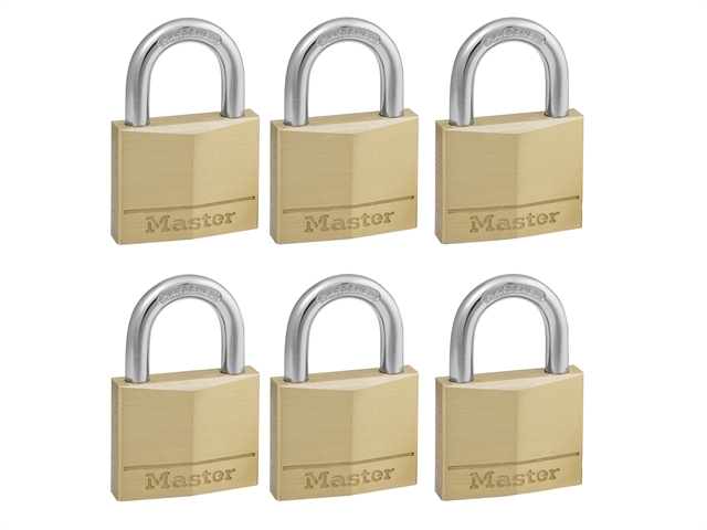 Master Lock Solid Brass 40mm Padlock 4 Pin - Keyed Alike x 6