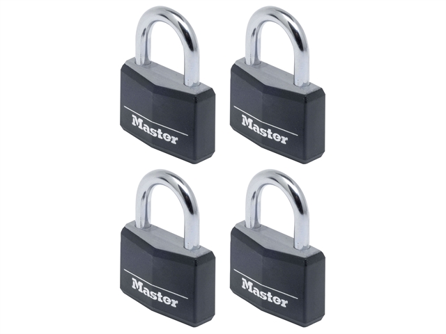 Master Lock Aluminium Black Vinyl Cover 40mm Padlock 4 Pin - Keyed Alike x 4