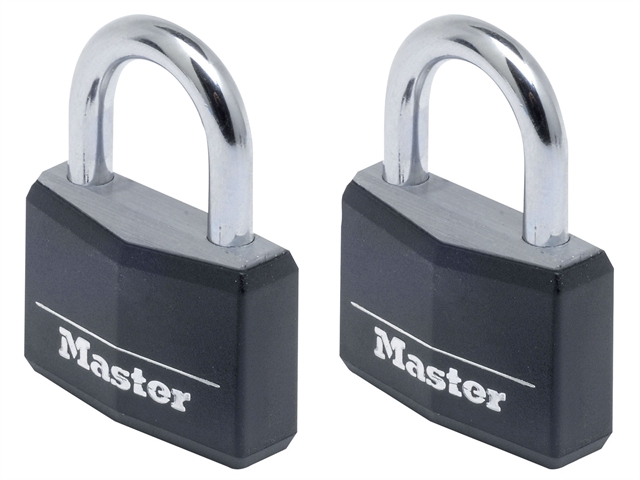 Master Lock Aluminium Black Vinyl Cover 40mm Padlock 4 Pin - Keyed Alike x 2