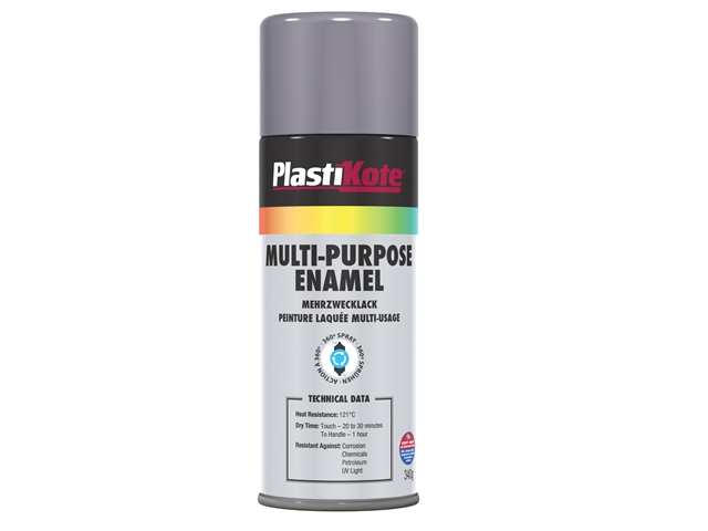 Plasti-kote Multi Purpose Enamel Spray Paint Gloss Grey 400ml