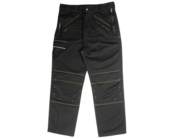 Roughneck Clothing Black Multi Zip Work Trouser Waist 42in Leg 31in