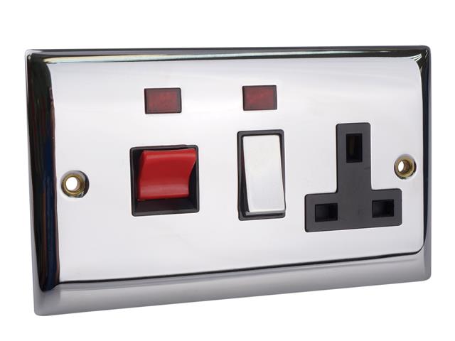SMJ Switched Cooker Control Unit Neon 45A 1 Gang Chrome