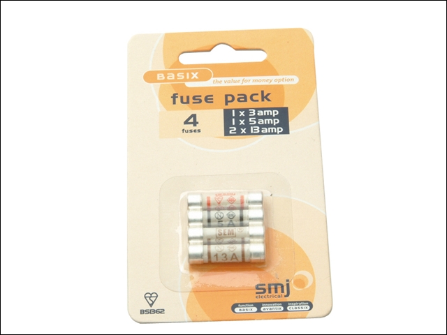 SMJ Pack of 4 Mixed Fuses (1x3a/1x5a/2x13a)