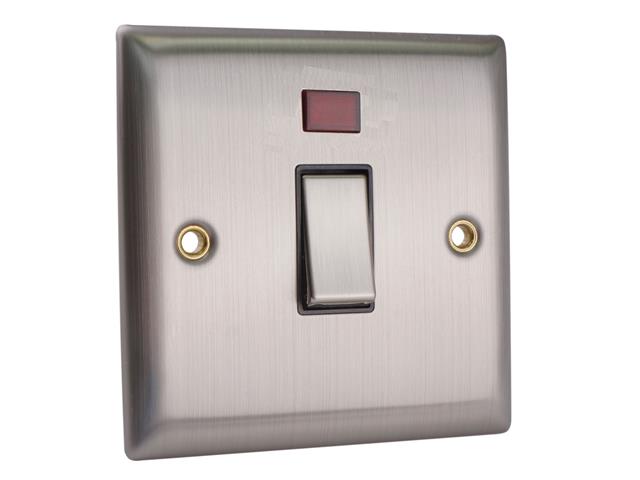 SMJ DP Neon Switch 20A Brushed Steel