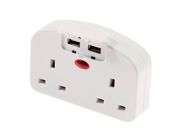 SMJ European To Twin UK Adaptor With USB Ports