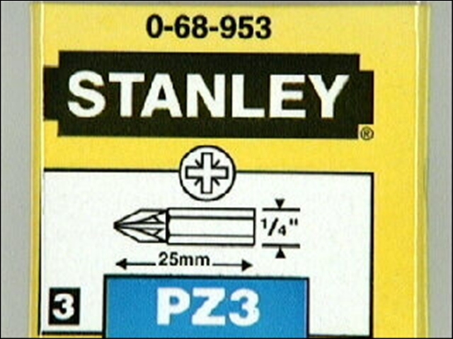 Stanley Tools Pozidriv 3pt Bit 25mm (Set of 3)