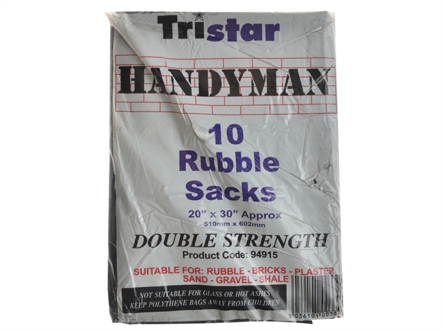 Tristar Heavy-Duty Black Rubble Sacks (10) 20 x 31in