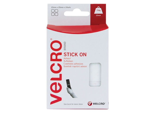 VELCRO® Brand Stick On VELCRO® Brand Squares 25mm Black Pack of 24