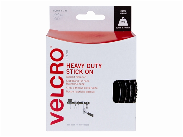 VELCRO® Brand Heavy-Duty VELCRO® Brand Stick On Tape 50mm x 5m Black