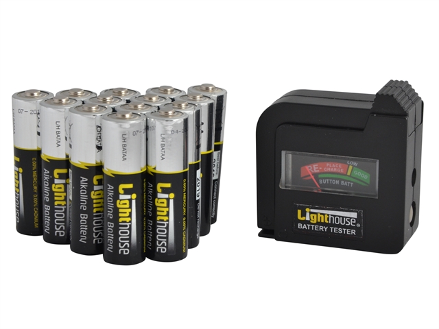 XMS Lighthouse AA Batteries Bulk Pack of 14 + Tester